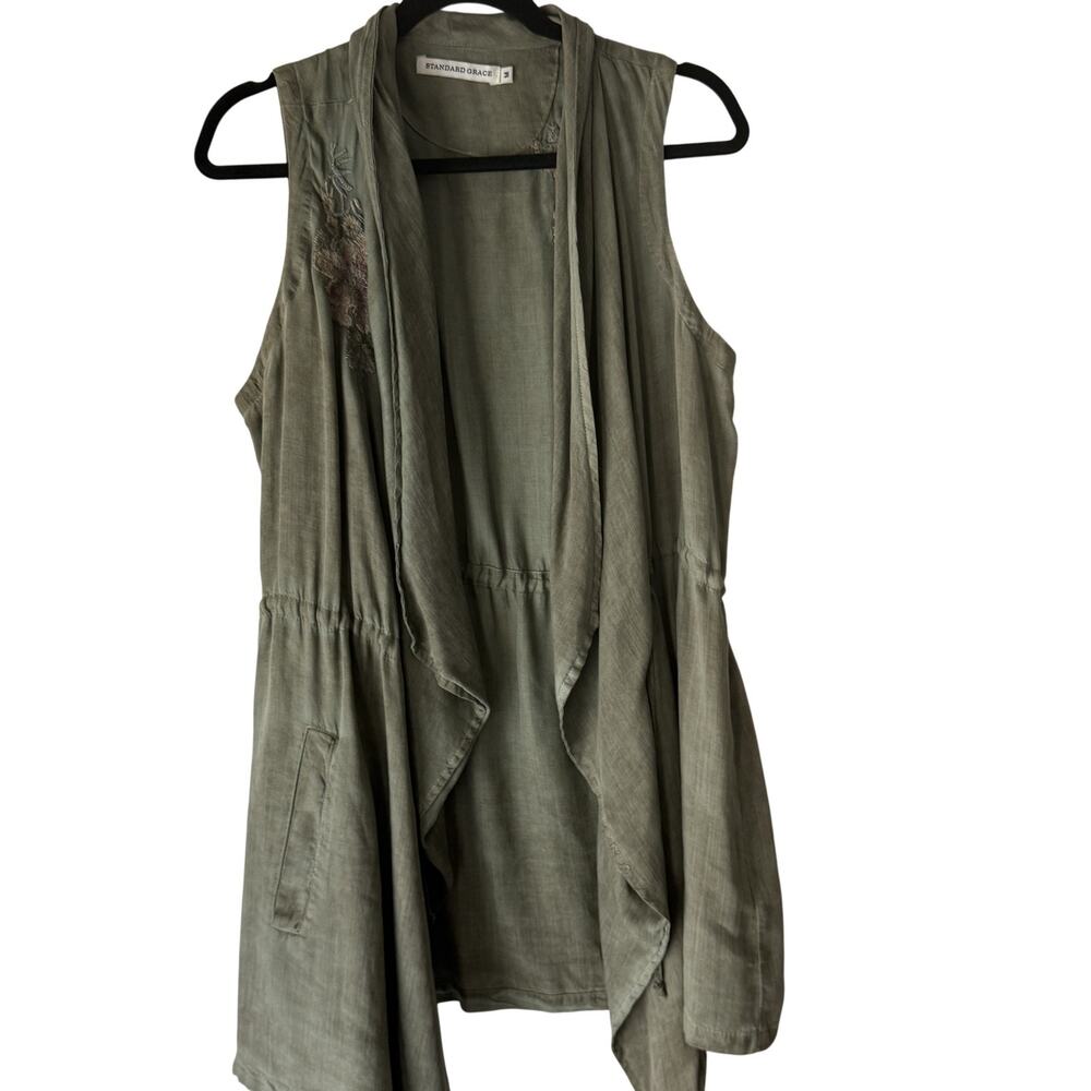 Standard Grace‎ Vest Womens Medium Sleeveless Waterfall Drape Floral Embroidered